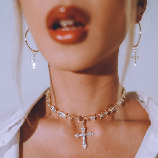 Venus Baguette Cross Necklace